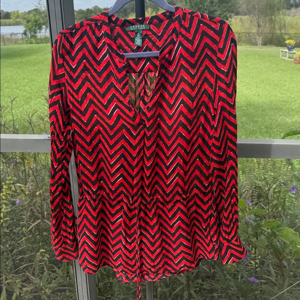 Lauren Ralph Lauren medium Red Black Chevron Print blouse